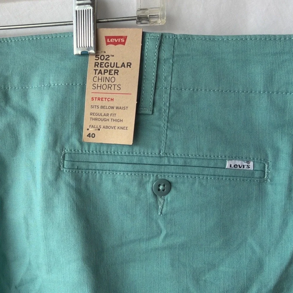 Levi's 502 Regular Taper Chino Shorts Blue Green Stretch Coastal Preppy Mens 40